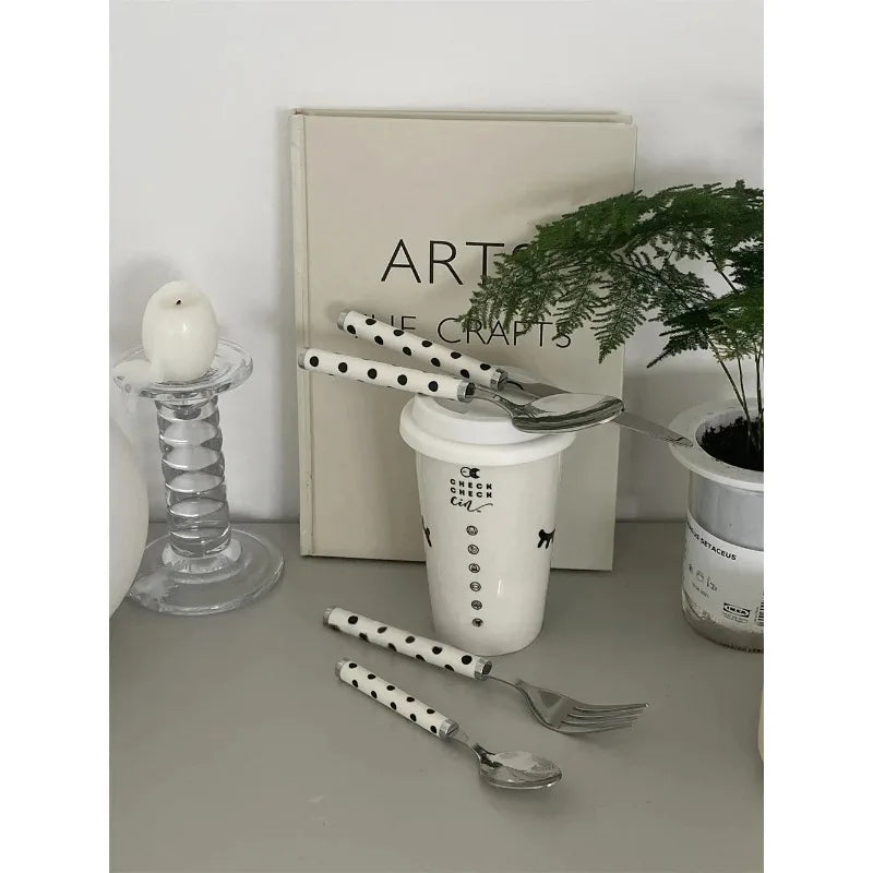 Korean Dotted Retro Stainless Steel Tableware 4-Piece Set, Western Steak Fork & Butter Spoon Household Dinner Cutlery Set