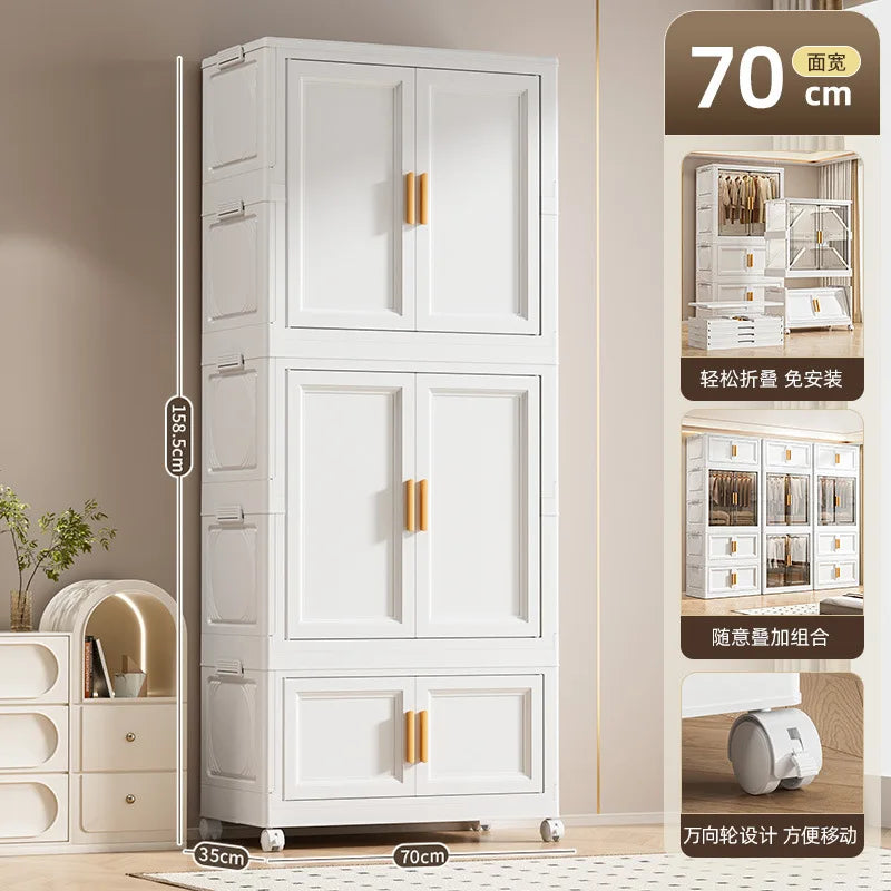 Multi-Layer Folding Storage Cabinet Double Door Wardrobe Closet Large Capacity Organizer Bins Stratification Shelf Containers