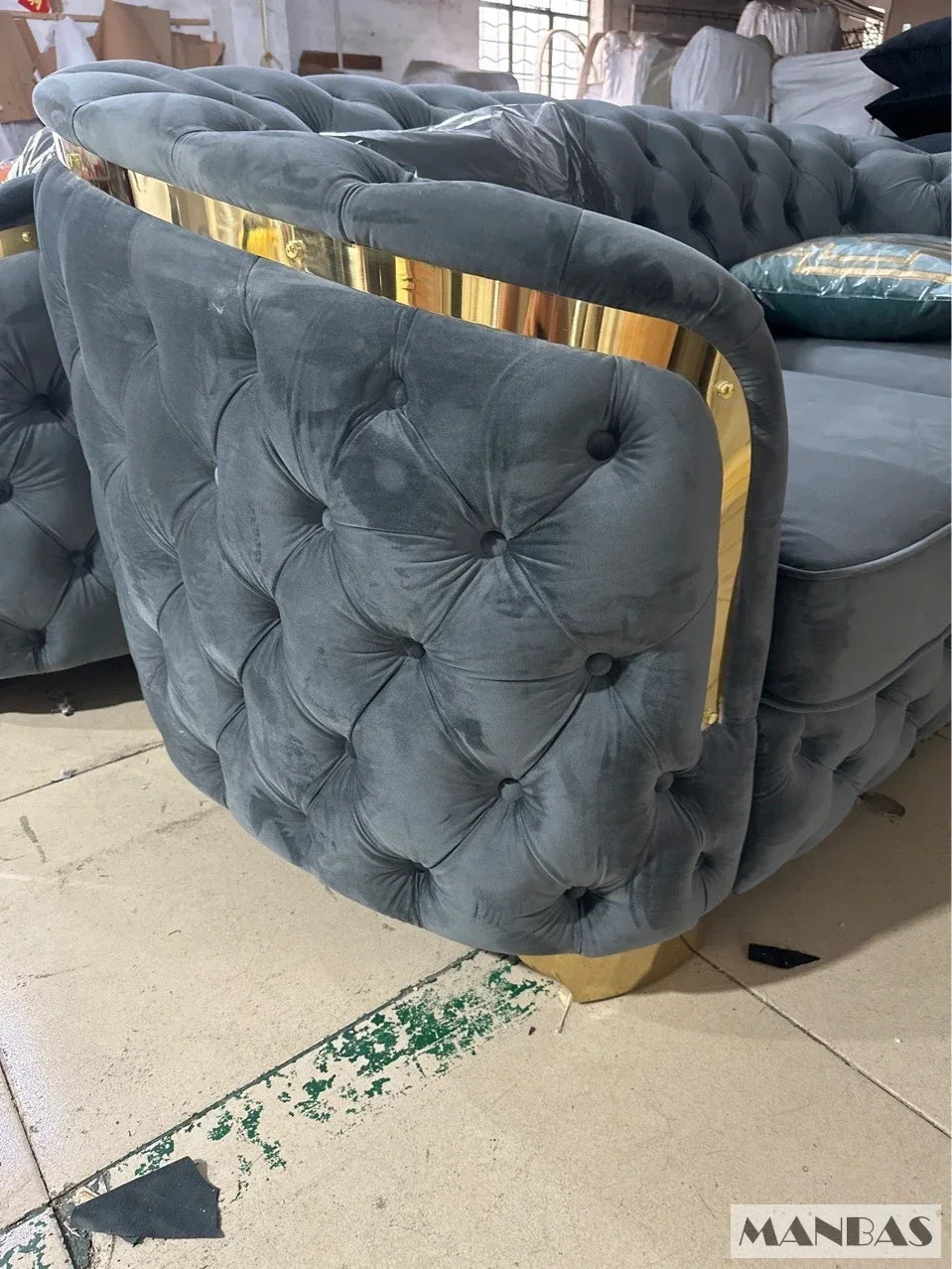 Linlamlim Classic Chesterfield Sectional Sofa with Cloth Buttons and Fabric Modular Couch for Living Room Seating Home Furniture