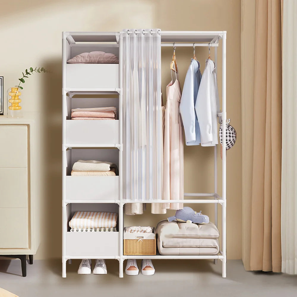 Floor-Standing Simple Wardrobes with Drawers Large Capacity Bedroom Open Storage Cabinet Dustproof Closet Rack