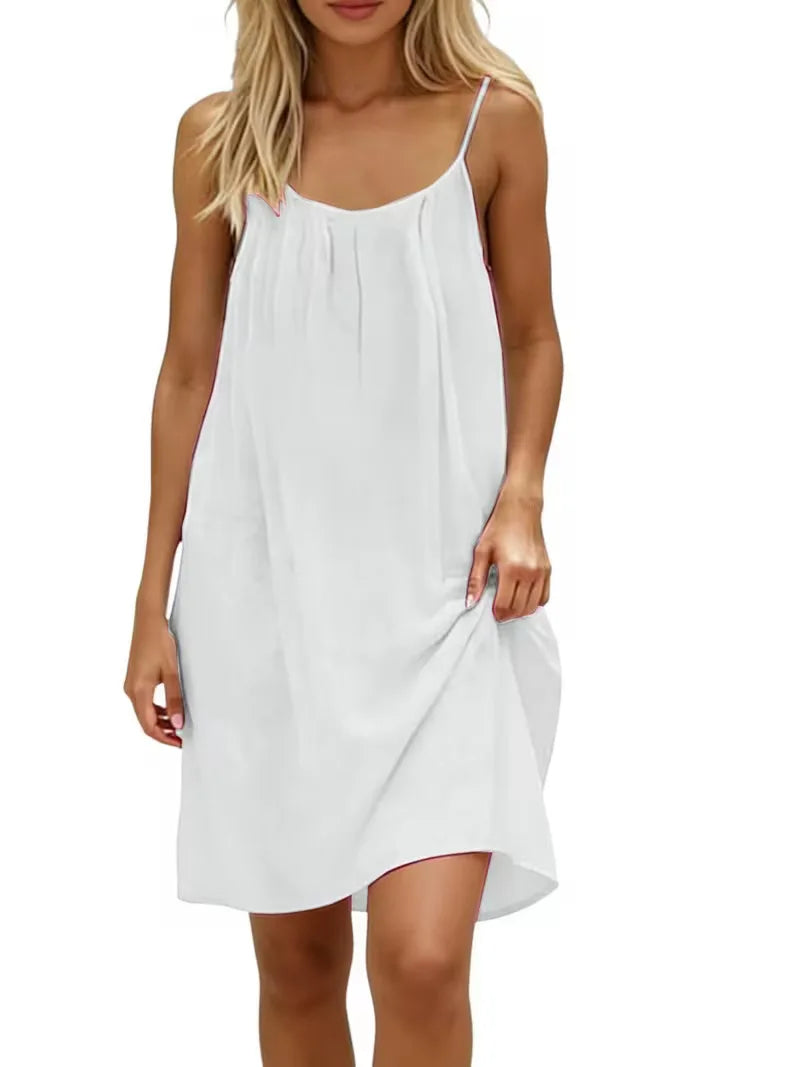 2026 New European & American Cross‑border Women’s Wear – Women’s Loose Solid‑Color Slip Backless Dress