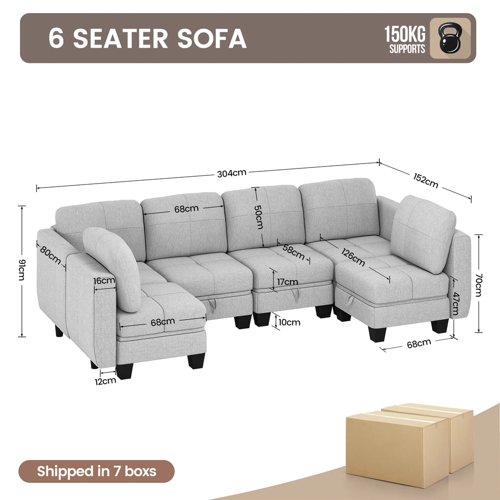 Fabric Modular Sofas with Upholstered Cushion and Removable Back Cushion Covers, Modern Sectional Sofa for Living Room