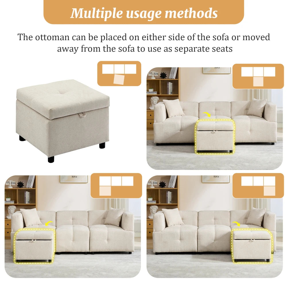 PINOOG L-Shaped Couch Sofa, Corner Sofa 3 Seater Sofa, Sectional Sofa Couches With USB, Cup Holder, For Apartment Living Room (Beige)