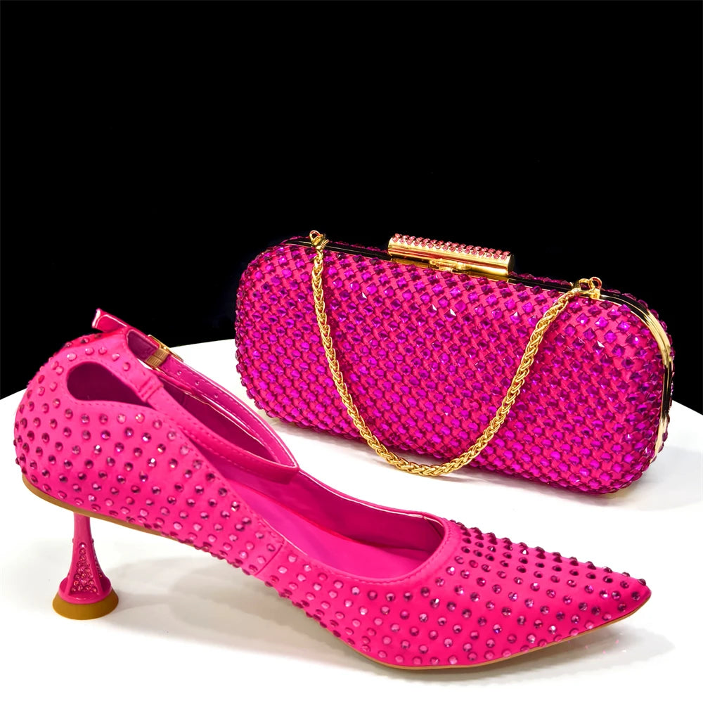 Elegant Light Purple Women's Heels & Handbag Set - Rhinestone-Embellished Shoes for Weddings & Special Occasions - 2026