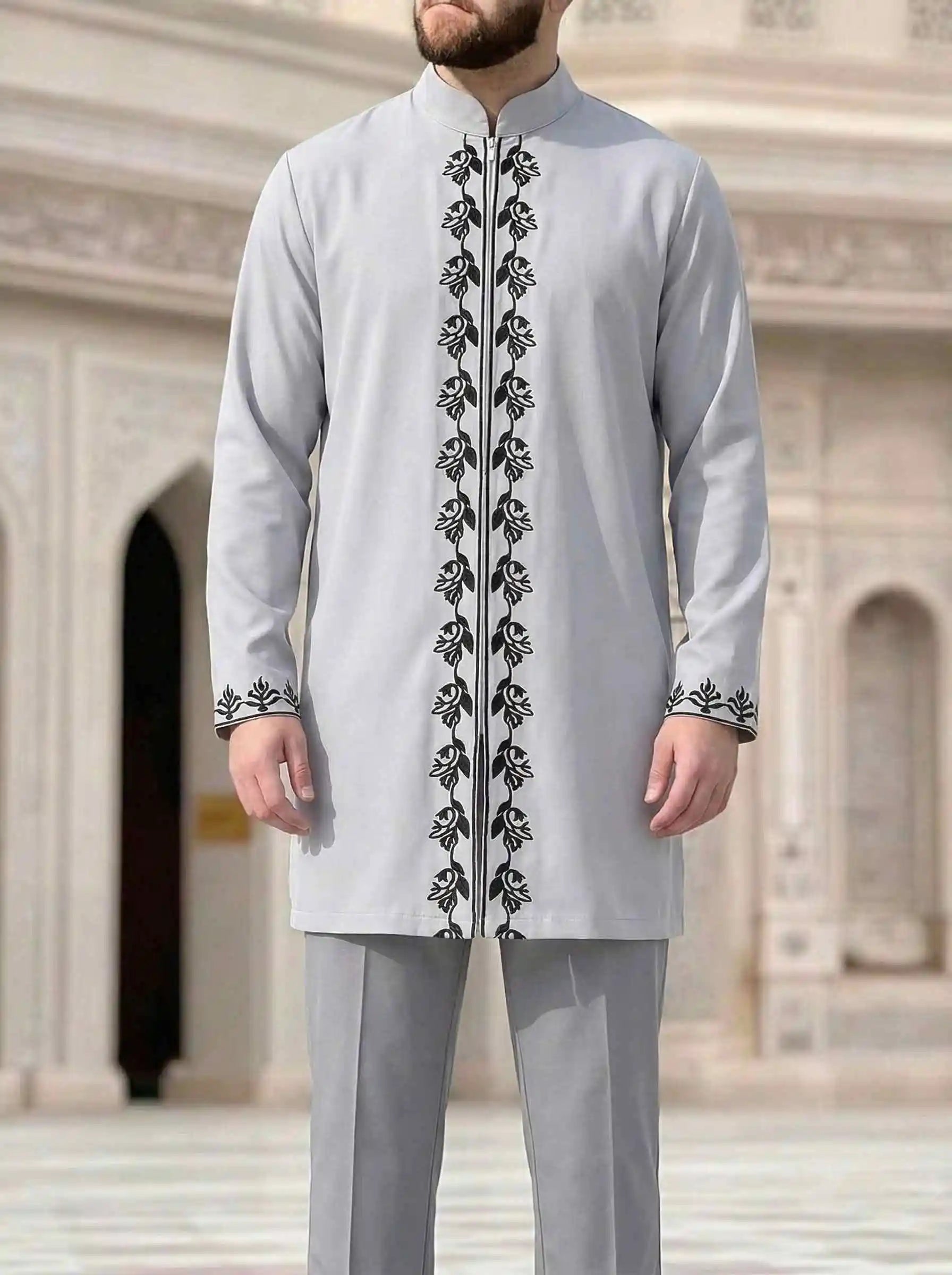 2025 New Elegant Men's Suit African Style Kaftan Embroidery Casual 2 Piece Suit Festive Wedding Traditional Men's Clothing