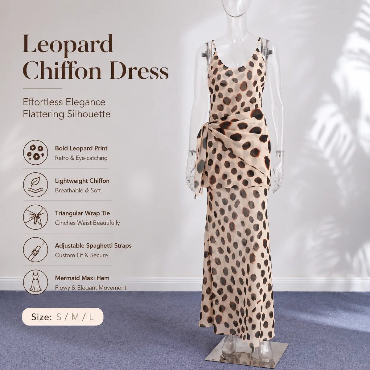 Elegant Animal Print Maxi Dress Detachable Scarf Spaghetti Strap Tie Waist Slim Fit Skirt Women Summer Party Vacation Outfit New
