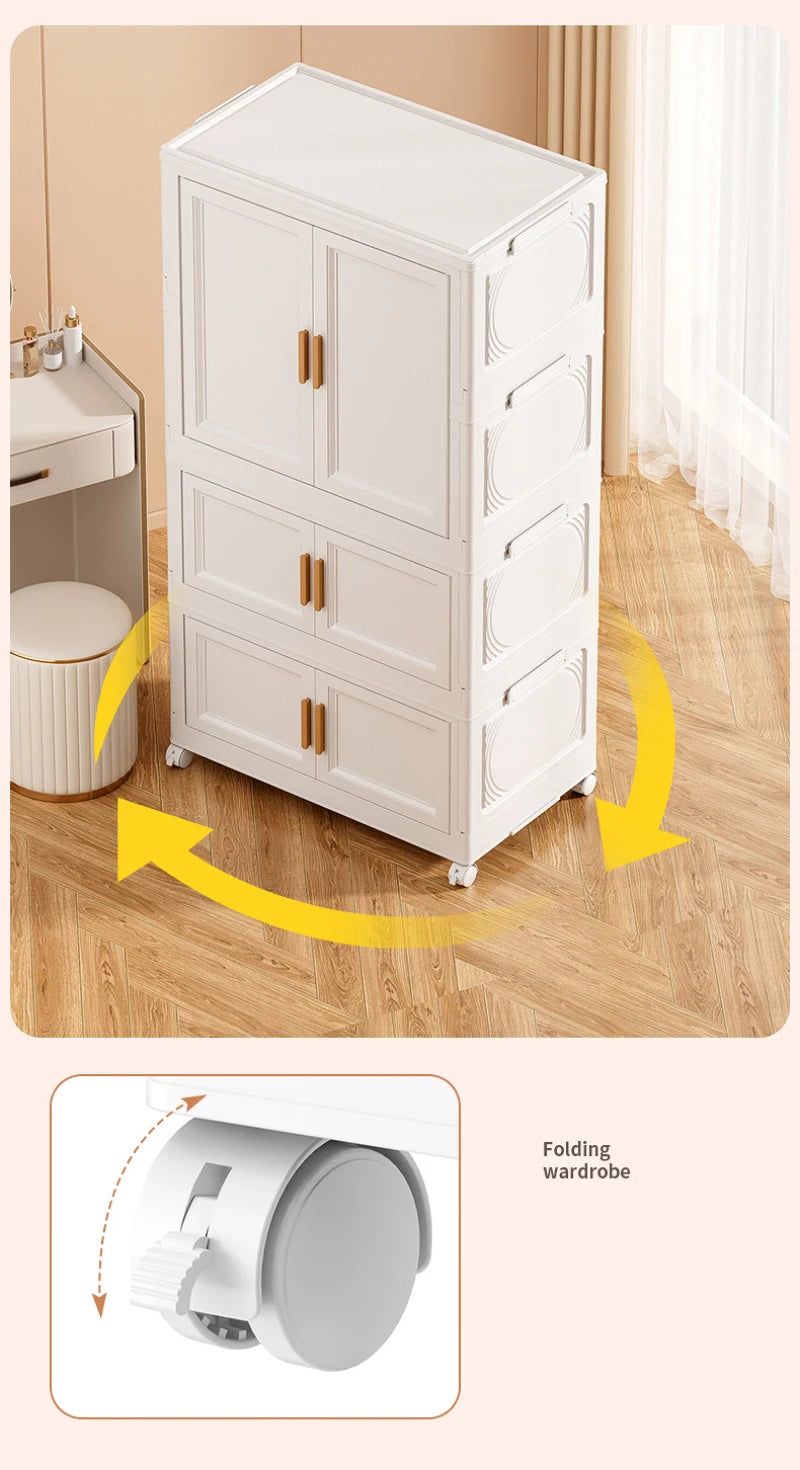 Multi-Layer Folding Storage Cabinet Double Door Wardrobe Closet Large Capacity Organizer Bins Stratification Shelf Containers