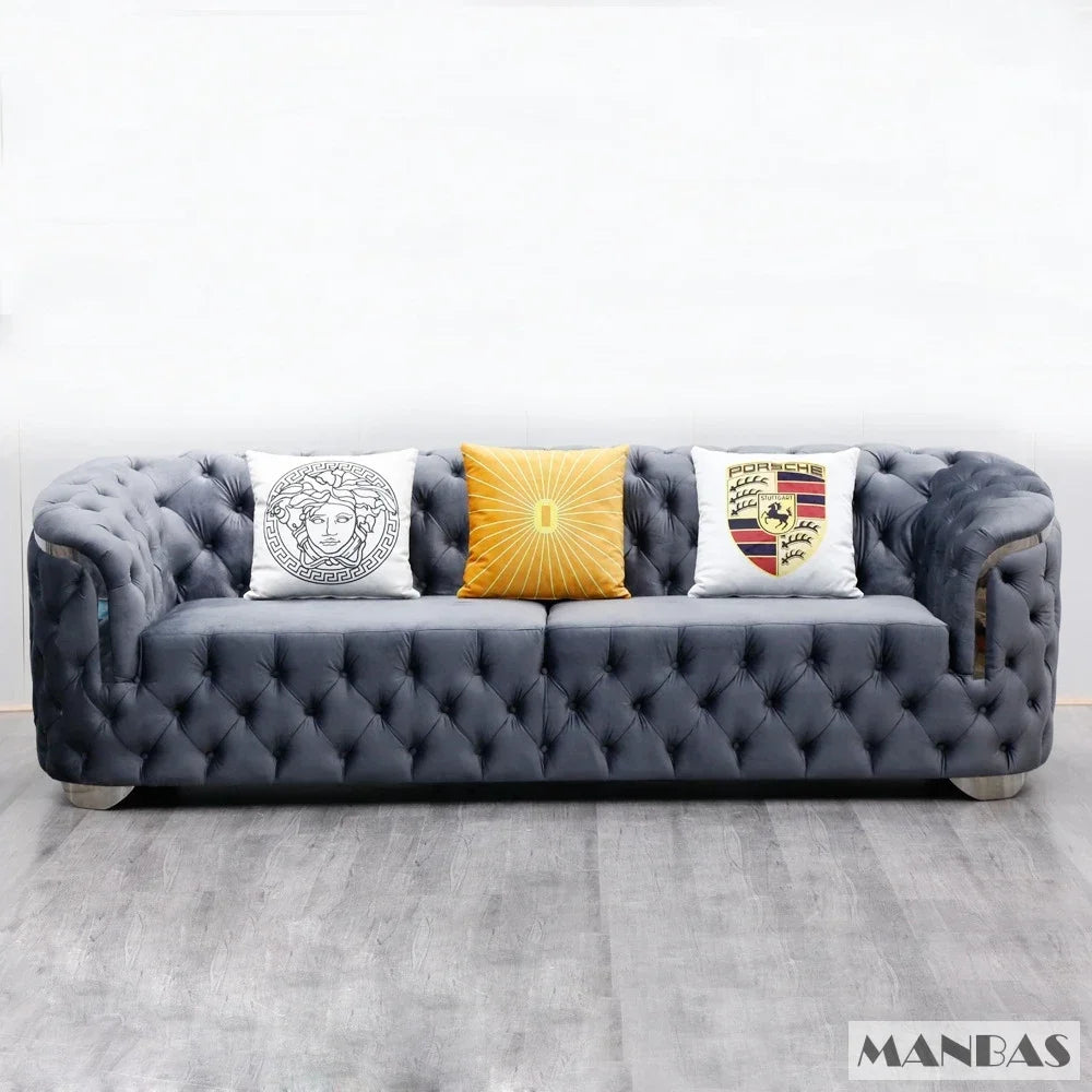 Linlamlim Classic Chesterfield Sectional Sofa with Cloth Buttons and Fabric Modular Couch for Living Room Seating Home Furniture
