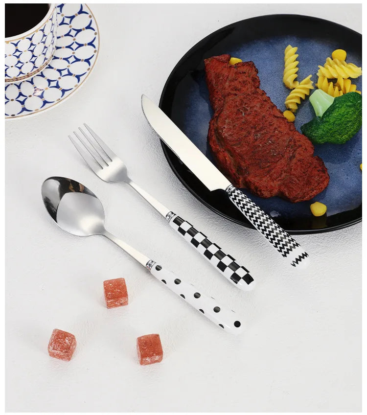 Korean Dotted Retro Stainless Steel Tableware 4-Piece Set, Western Steak Fork & Butter Spoon Household Dinner Cutlery Set