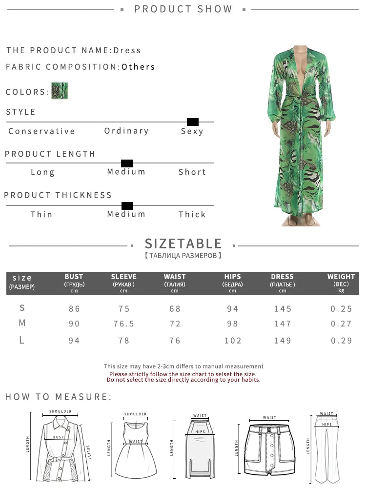 Sisterlinda Backless Long Dress Woman Autumn Trend Deep V-Neck Tiger Stripe Print Lantern Sleeve Beach Party Elegant Vestidos