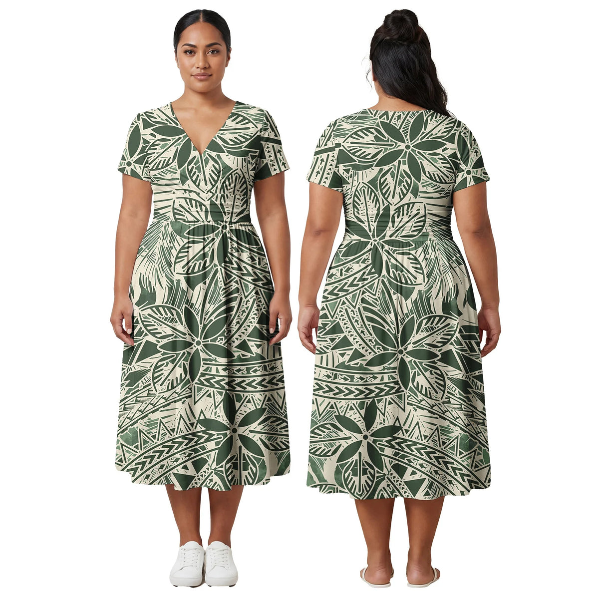 Factory Outlet Outfits Custom Ladies Samoan Tribal Prom Dresses Polynesian Fashion Plus Size Skirts Hawaiian V-Neck Women Dress