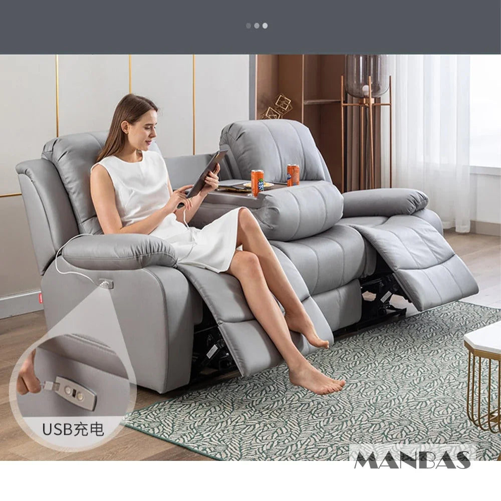 Genuine Leather Manual Electric Recliner Sofa Theater Power Reclining Couch Living Room Cinema Sofas Seating Room Furniture