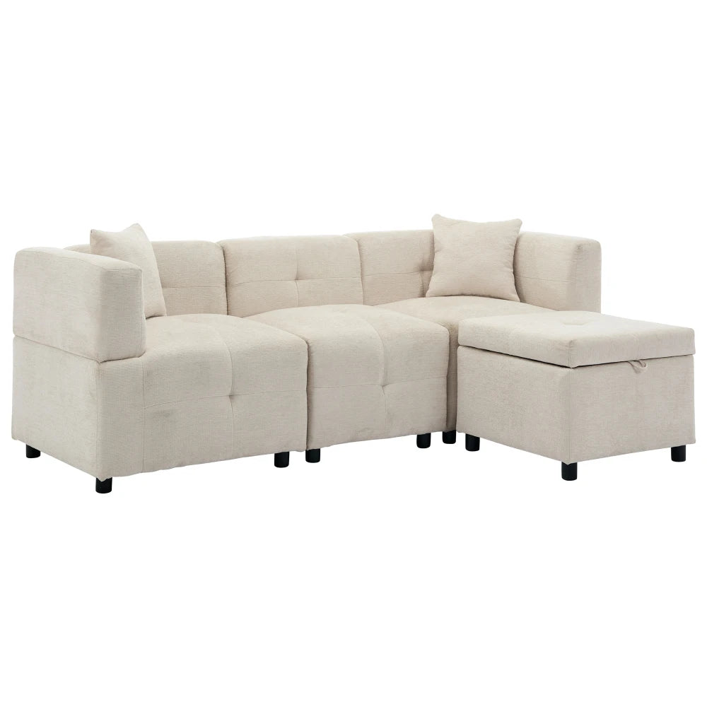 PINOOG L-Shaped Couch Sofa, Corner Sofa 3 Seater Sofa, Sectional Sofa Couches With USB, Cup Holder, For Apartment Living Room (Beige)