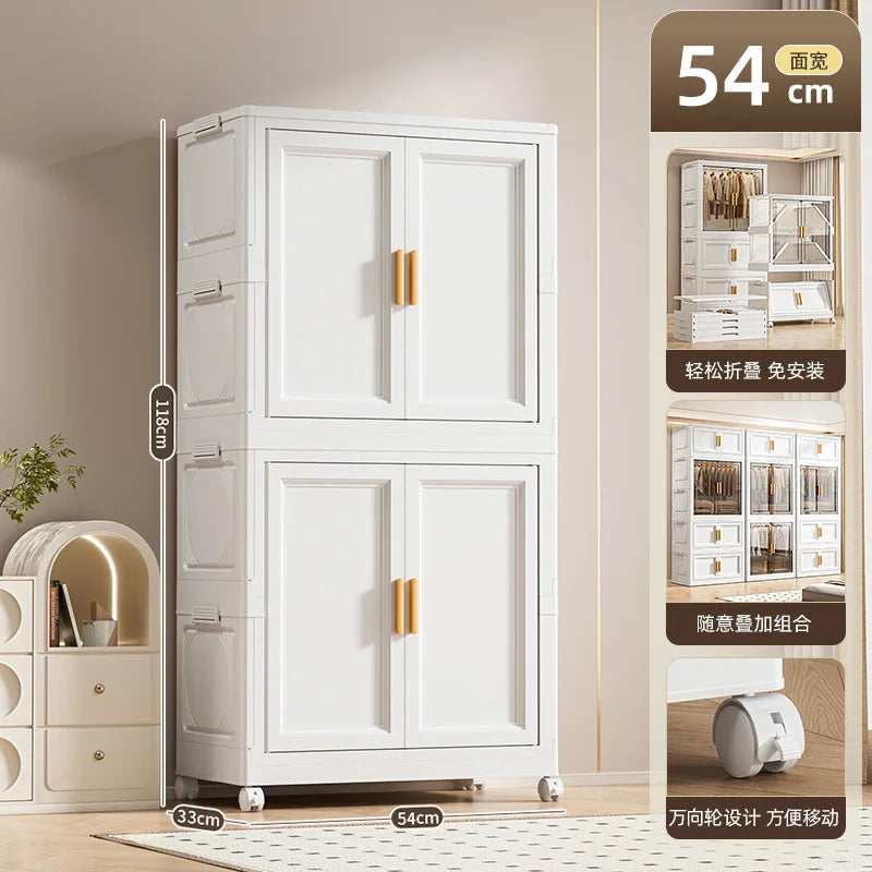 Multi-Layer Folding Storage Cabinet Double Door Wardrobe Closet Large Capacity Organizer Bins Stratification Shelf Containers