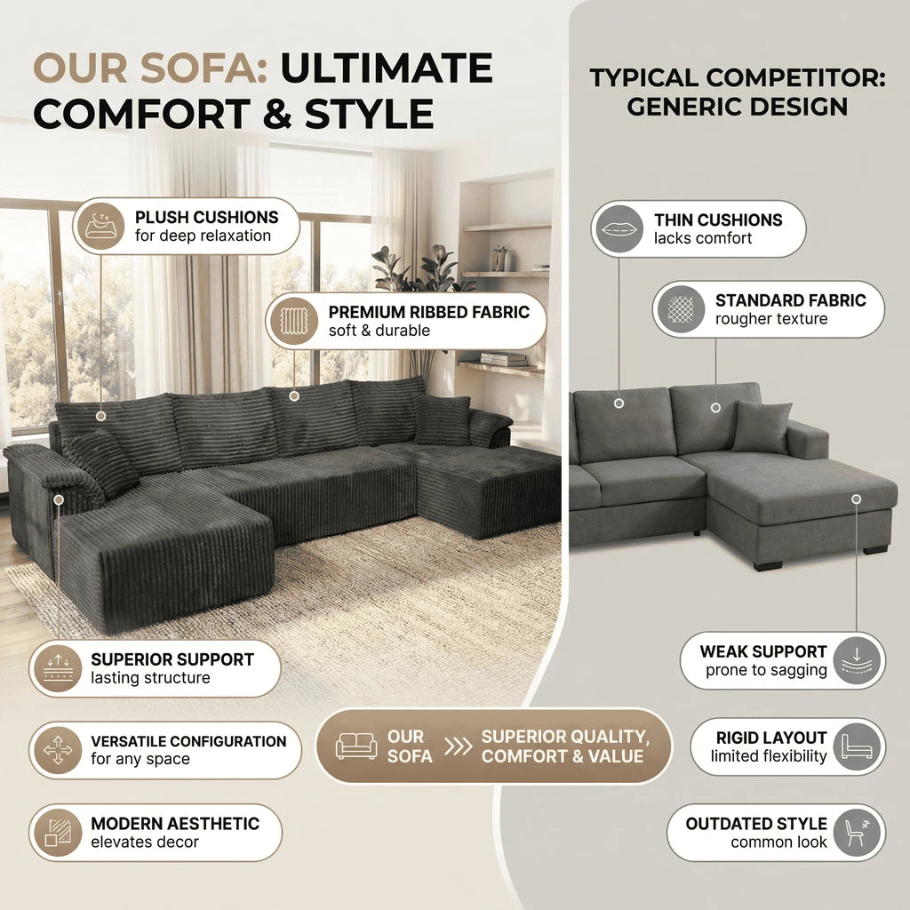 U-shaped Modular Canvas Sofa - Modern Living Room Design - Comfortable - No Assembly Required - Frameless Combination Sofa