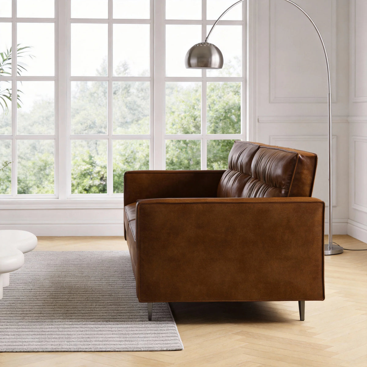 Medieval Style Artificial Oil Wax Leather Sofa 220CM Traditional Period Furniture Design for Home Living Room