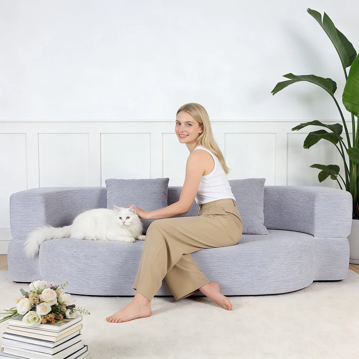 76” Convertible Sofa Bed, Full Size Sleeper Couch, Grey| Boneless Folding Loveseat, Deep Seat, Soft Chenille, 2 Pillows, No Assembly, for Guest Living Room Bedroom