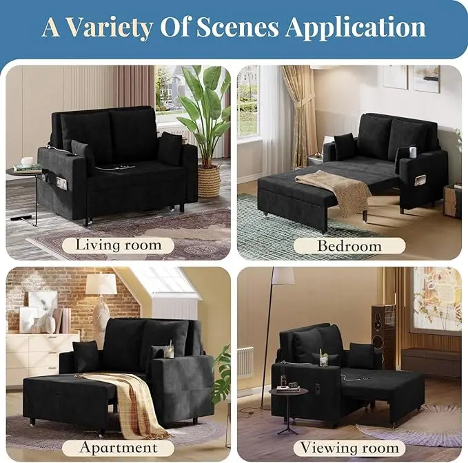 3 in 1 Pull Out Couch, Convertible Sleeper Sofa Bed, 56 Inch Loveseat Sofa Couch with Cup Holders, Modern Loveseat Sleeper Sofa for Living Room, Bedroom