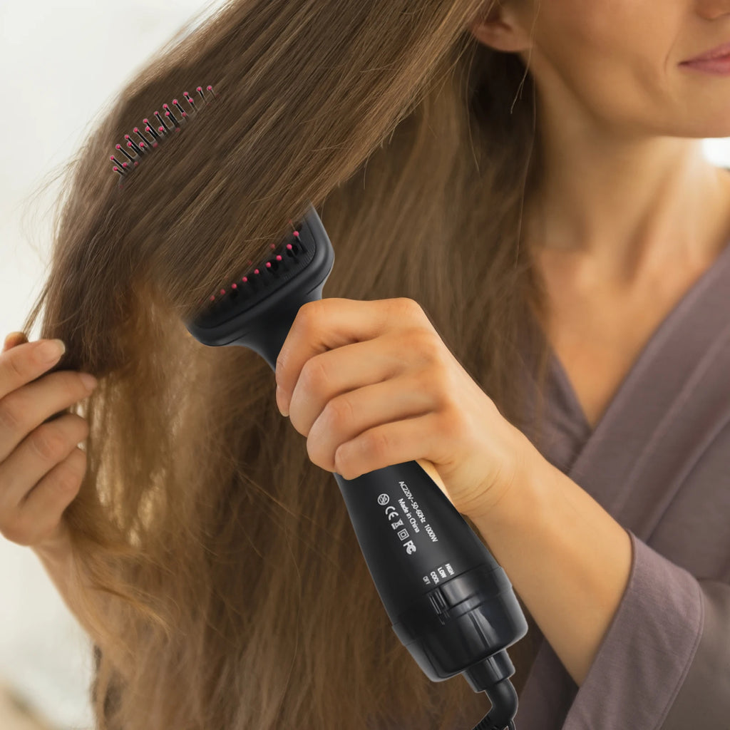 One-Step Hair Dryer and Styler, 1000W Hot Air Hair Straightener Brush, 3-in-1 Hair Drying & Straightening Brush with Adjustable Temperature, Black (UK Plug)