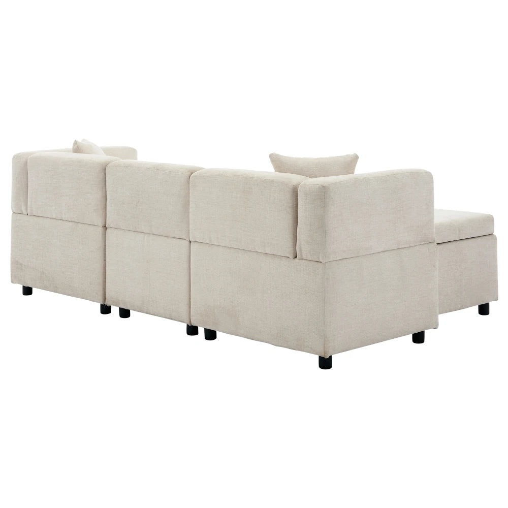 PINOOG L-Shaped Couch Sofa, Corner Sofa 3 Seater Sofa, Sectional Sofa Couches With USB, Cup Holder, For Apartment Living Room (Beige)