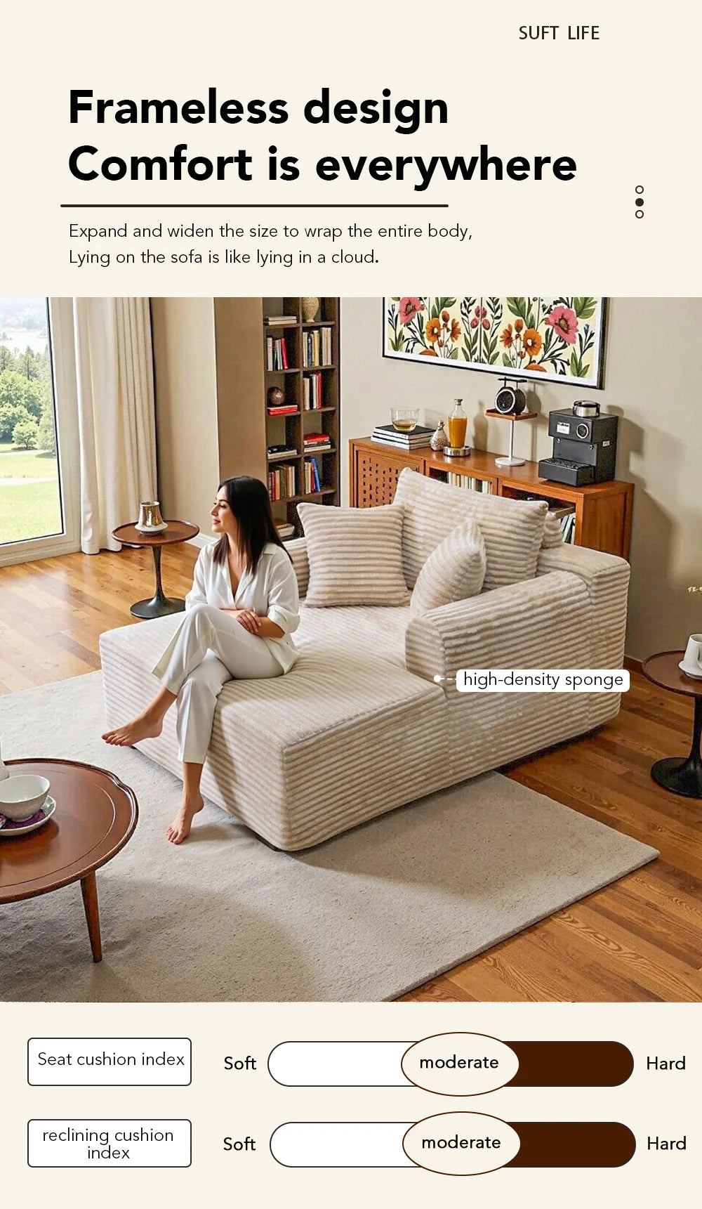 SINGLE SOFA BED, LAZY LOUNGE CHAIR SOFA WITH TWO PILLOWS AND CLOUD ARMRESTS, ULTRA SOFT SEAT CUSHION BONELESS SOFA, FREE INSTALLATION LIVING ROOM SOFA, HOME FURNITURE THAT CAN BE RECLINED OR SEATED, SUITABLE FOR BEDROOMS, LOU