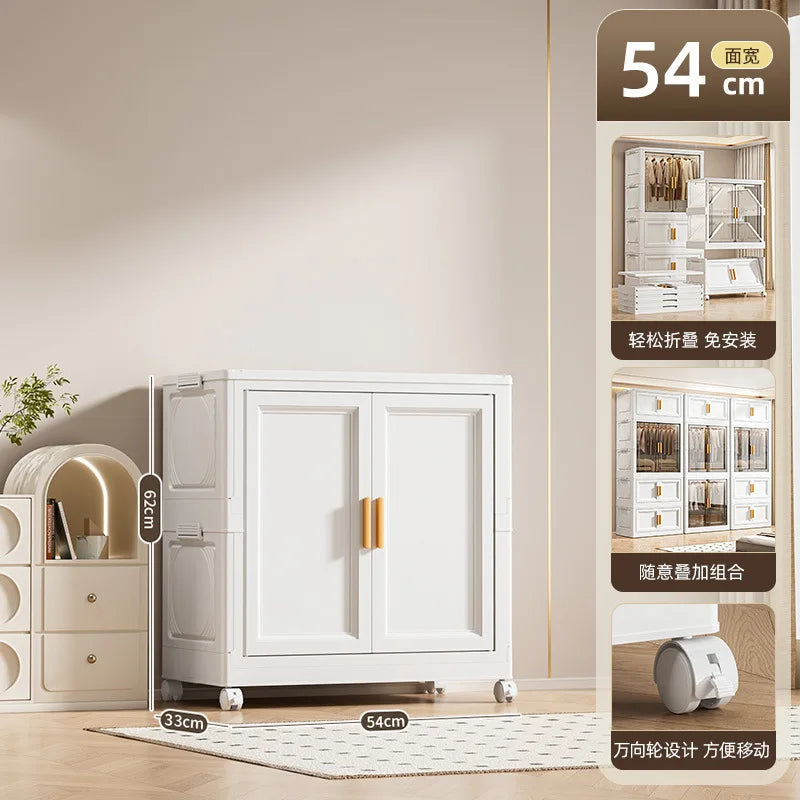 Multi-Layer Folding Storage Cabinet Double Door Wardrobe Closet Large Capacity Organizer Bins Stratification Shelf Containers
