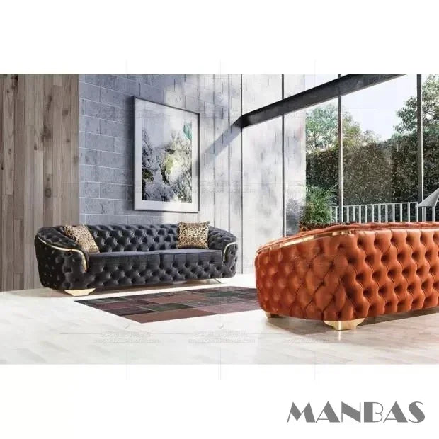 Linlamlim Classic Chesterfield Sectional Sofa with Cloth Buttons and Fabric Modular Couch for Living Room Seating Home Furniture