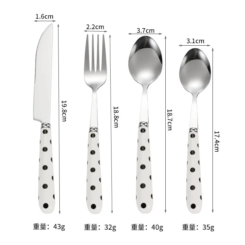 Korean Dotted Retro Stainless Steel Tableware 4-Piece Set, Western Steak Fork & Butter Spoon Household Dinner Cutlery Set