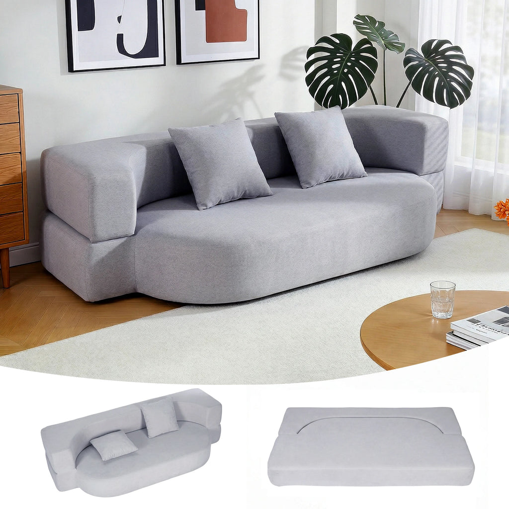 76” Convertible Sofa Bed, Full Size Sleeper Couch, Grey| Boneless Folding Loveseat, Deep Seat, Soft Chenille, 2 Pillows, No Assembly, for Guest Living Room Bedroom