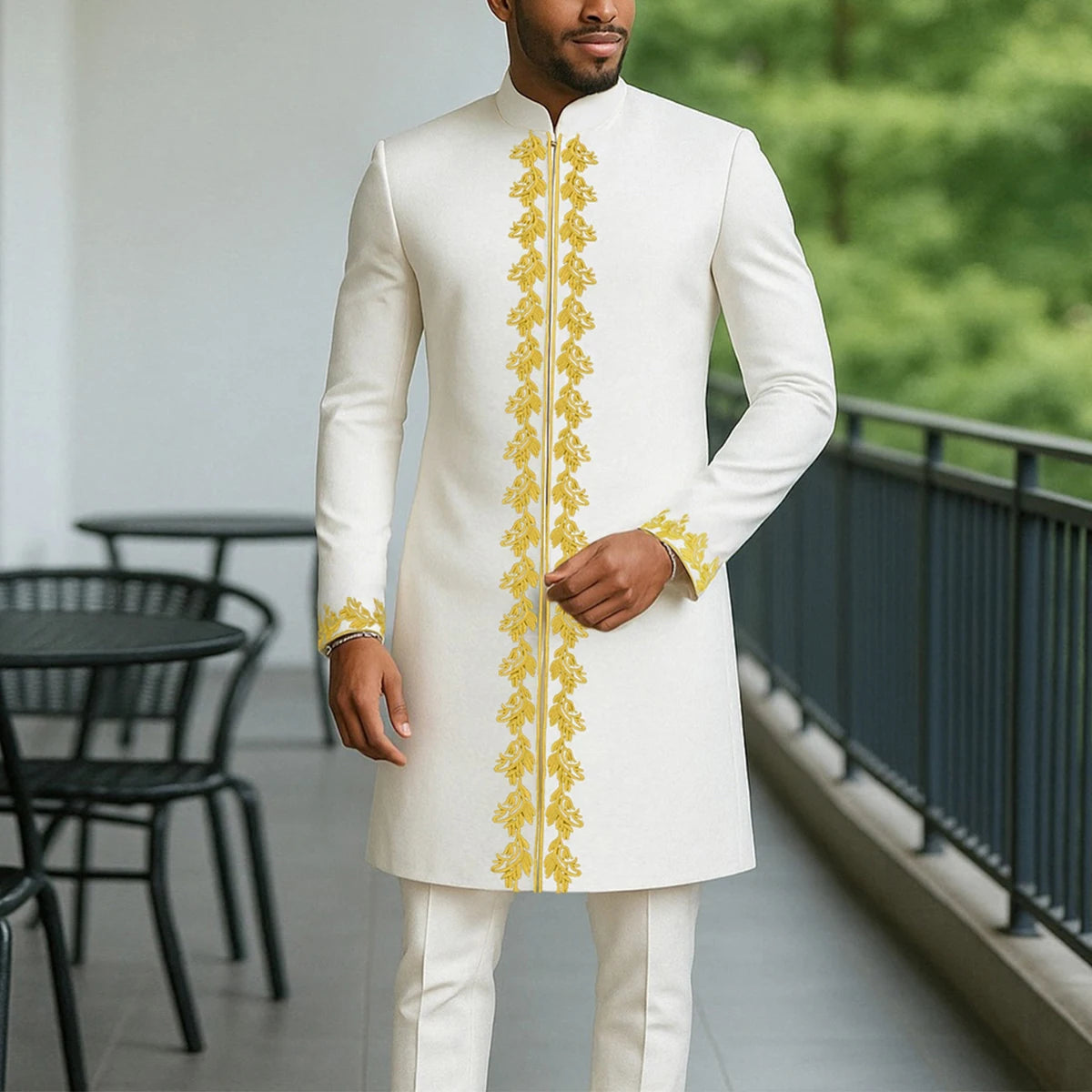 2025 New Elegant Men's Suit African Style Kaftan Embroidery Casual 2 Piece Suit Festive Wedding Traditional Men's Clothing