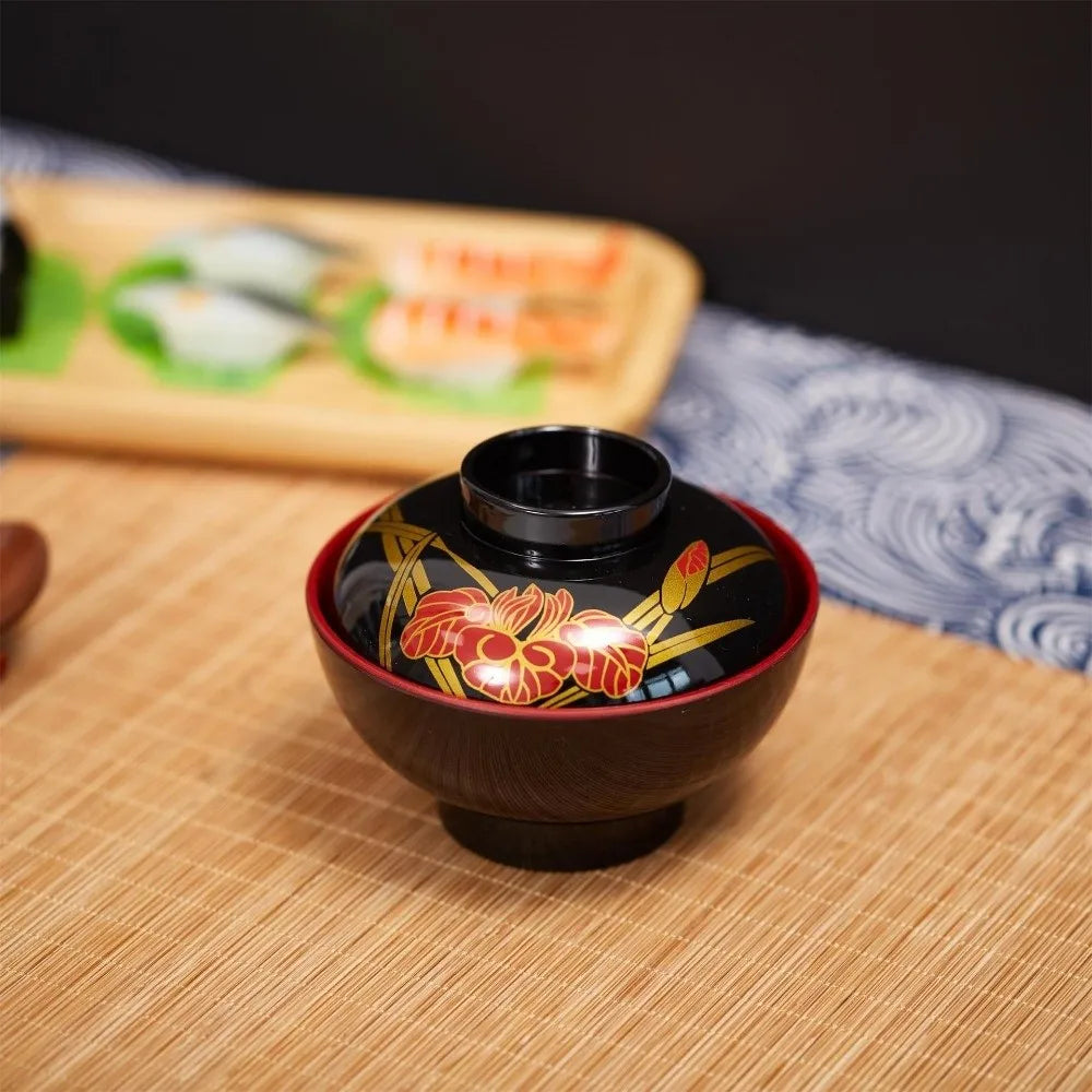 New With Lid Miso Soup Bowl Soup Container Double Color Japanese Rice Bowl Maple Leaf Japanese Flower Bowl Dining Accessories
