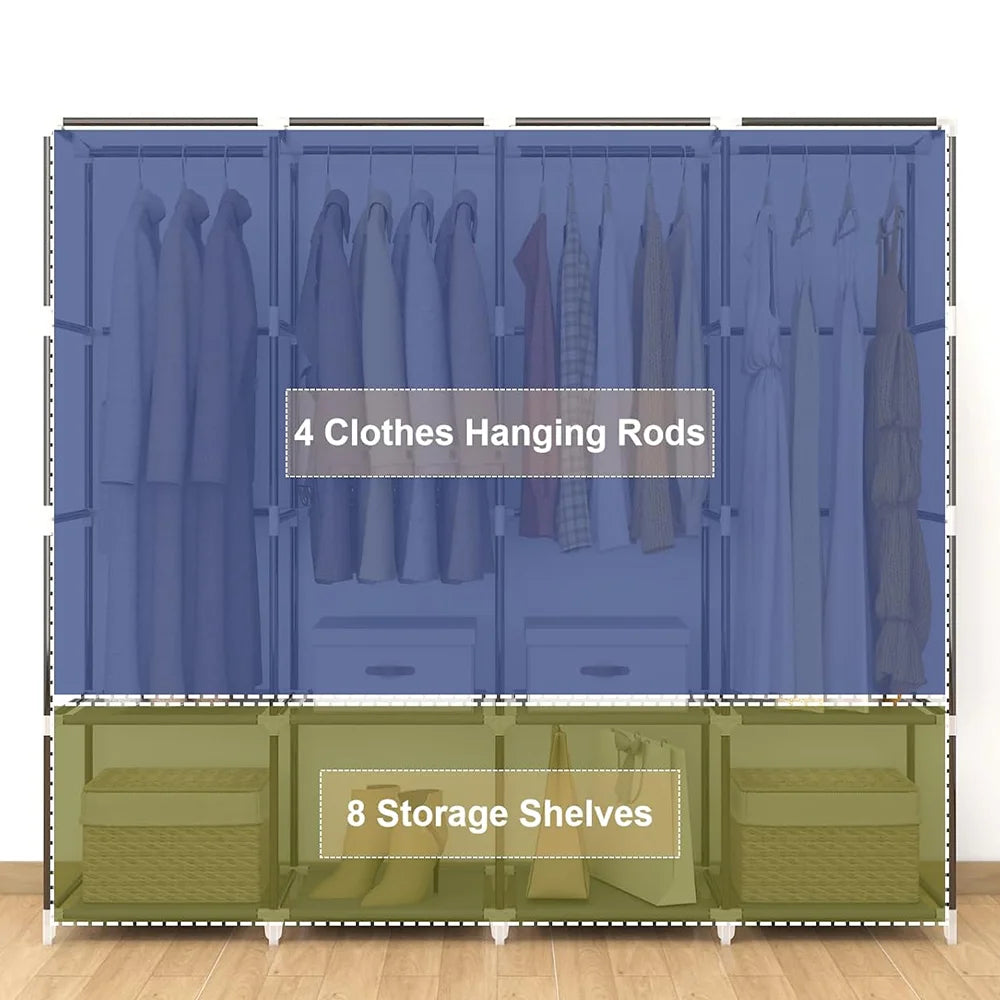 170*45*170cm Canvas Wardrobe Clothes Closet Organizer Portable Storage Cupboard for Bedroom Fabric Closet Dust-proof Storage