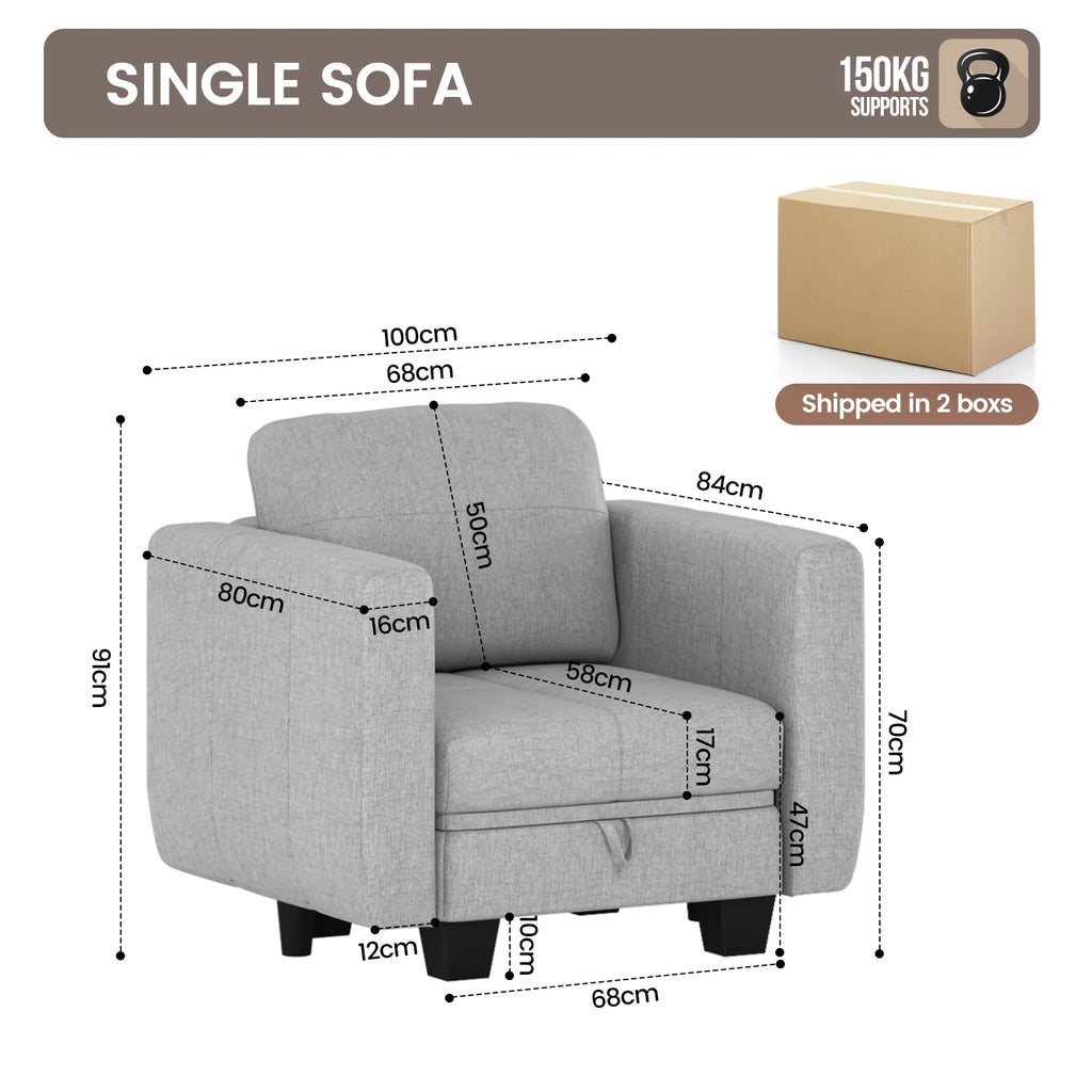 Fabric Modular Sofas with Upholstered Cushion and Removable Back Cushion Covers, Modern Sectional Sofa for Living Room