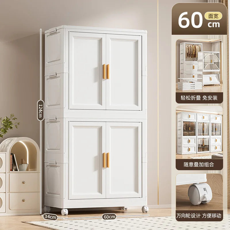 Multi-Layer Folding Storage Cabinet Double Door Wardrobe Closet Large Capacity Organizer Bins Stratification Shelf Containers