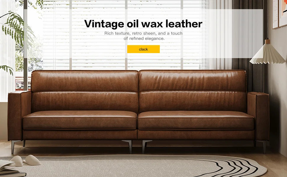 Medieval Style Artificial Oil Wax Leather Sofa 220CM Traditional Period Furniture Design for Home Living Room