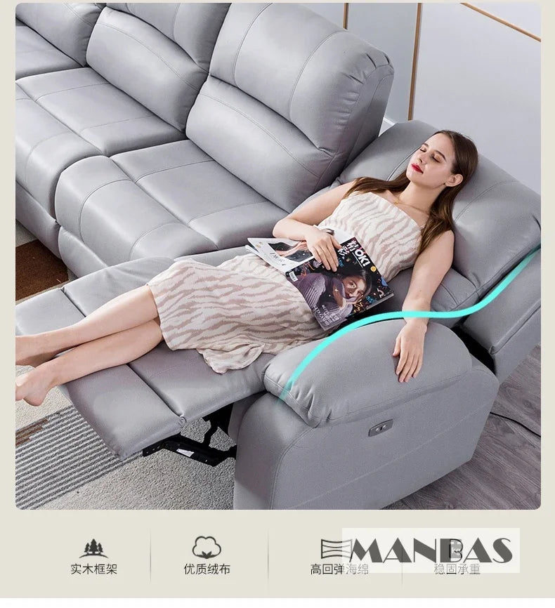 Genuine Leather Manual Electric Recliner Sofa Theater Power Reclining Couch Living Room Cinema Sofas Seating Room Furniture