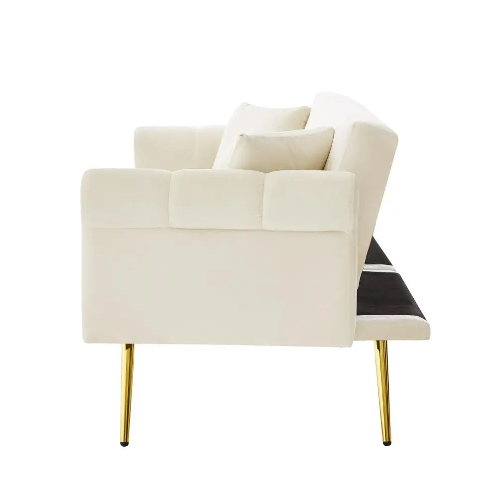 PINGGO Modern 2-Seater Sofa Bed – Velvet Upholstery, 3-Stage Adjustable Backrest & Gold-Plated Metal Feet Stylish Sofa