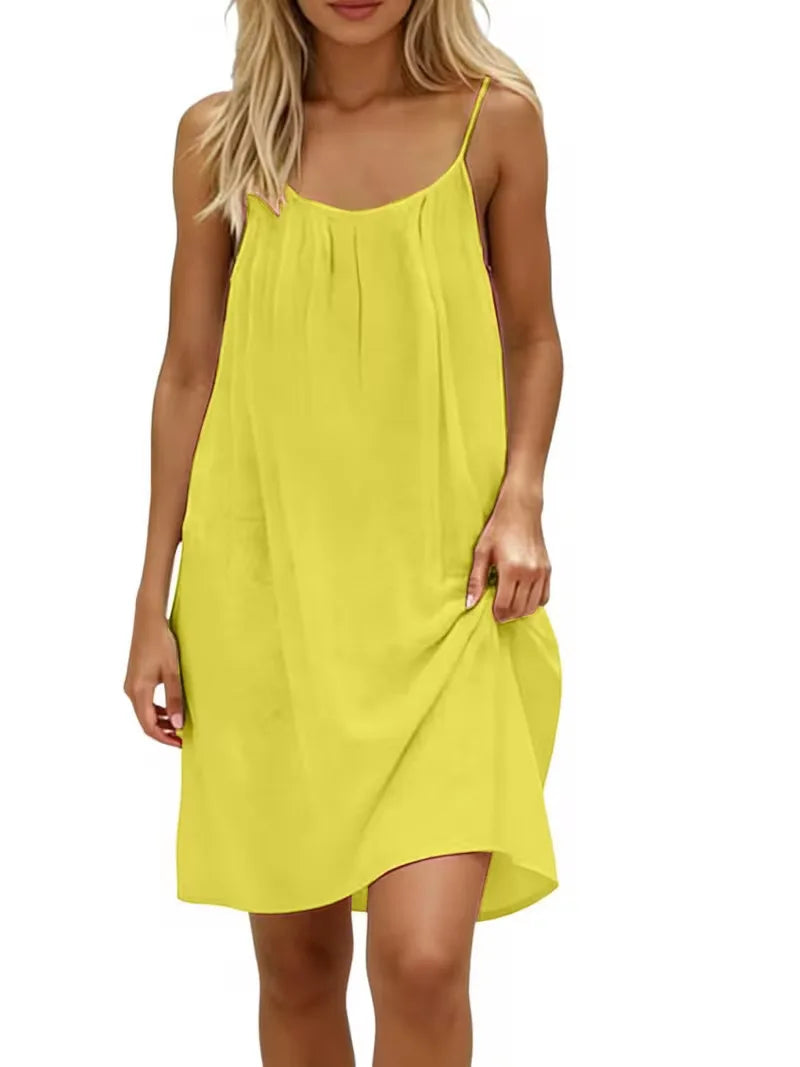 2026 New European & American Cross‑border Women’s Wear – Women’s Loose Solid‑Color Slip Backless Dress