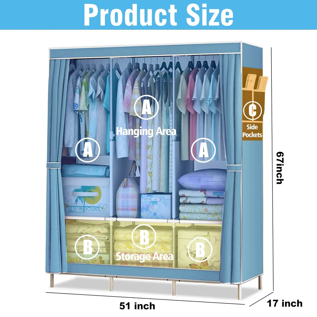 51-Inch Portable Closet Wardrobe 16mm Thick Pipe Clothing Storage Rack Organizer Non-Woven Fabric Cover for Bedroom Clothes Rail
