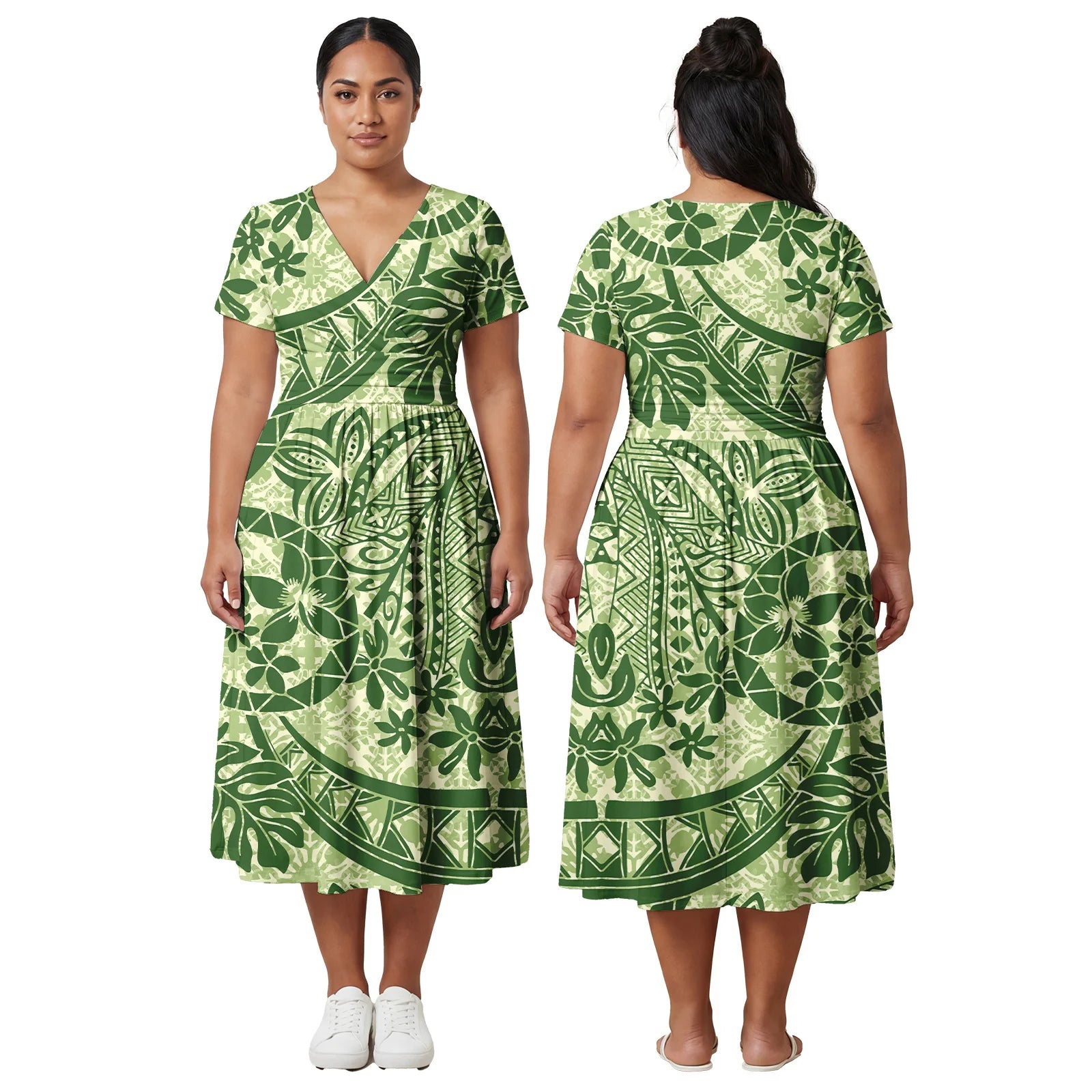 Factory Outlet Outfits Custom Ladies Samoan Tribal Prom Dresses Polynesian Fashion Plus Size Skirts Hawaiian V-Neck Women Dress