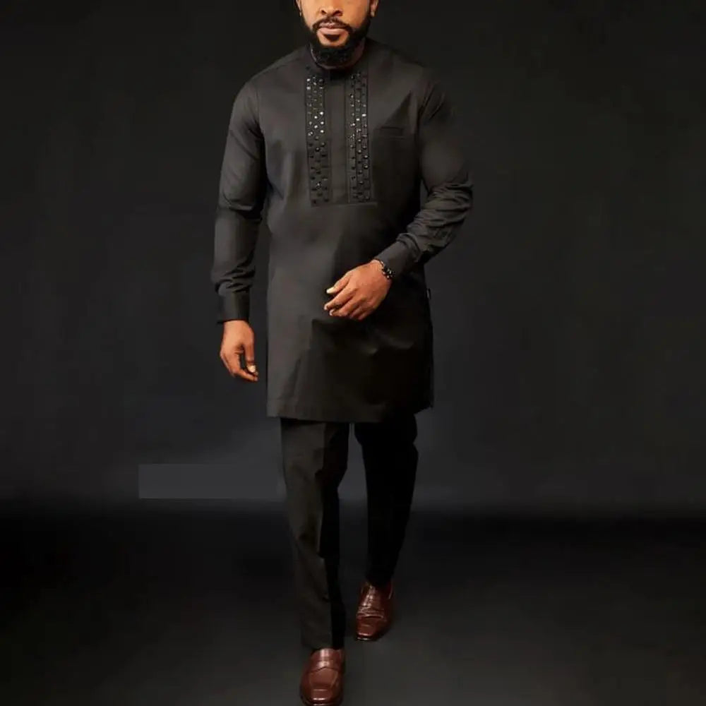 2025 New Elegant Men's Suit African Style Kaftan Embroidery Casual 2 Piece Suit Festive Wedding Traditional Men's Clothing