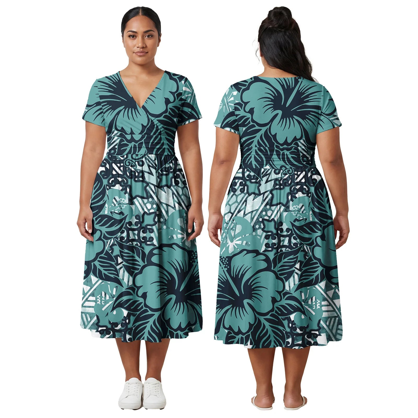 Factory Outlet Outfits Custom Ladies Samoan Tribal Prom Dresses Polynesian Fashion Plus Size Skirts Hawaiian V-Neck Women Dress