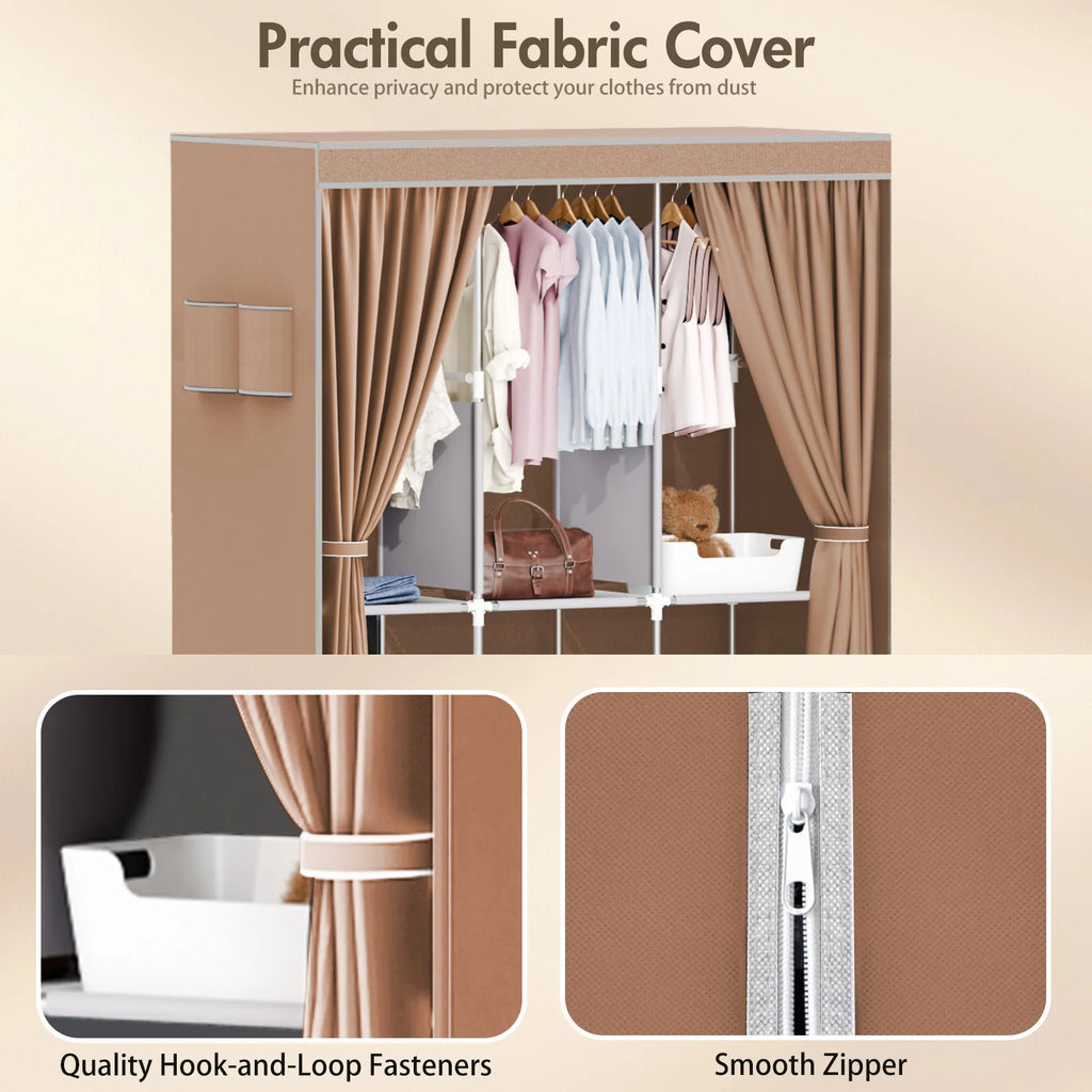 51-Inch Portable Closet Wardrobe 16mm Thick Pipe Clothing Storage Rack Organizer Non-Woven Fabric Cover for Bedroom Clothes Rail