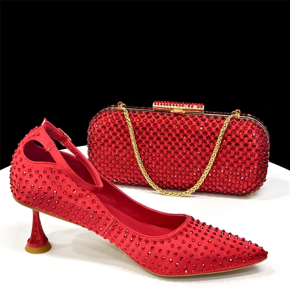 Elegant Light Purple Women's Heels & Handbag Set - Rhinestone-Embellished Shoes for Weddings & Special Occasions - 2026