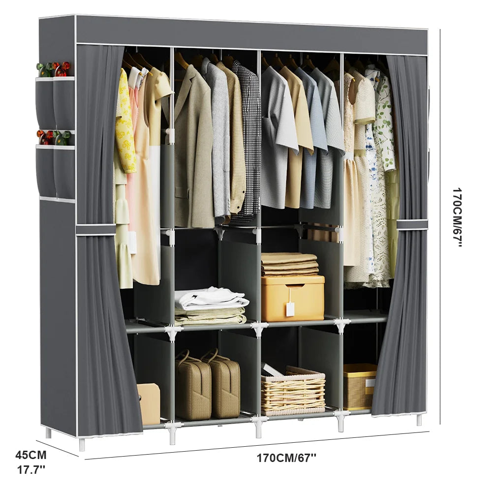 170*45*170cm Canvas Wardrobe Clothes Closet Organizer Portable Storage Cupboard for Bedroom Fabric Closet Dust-proof Storage