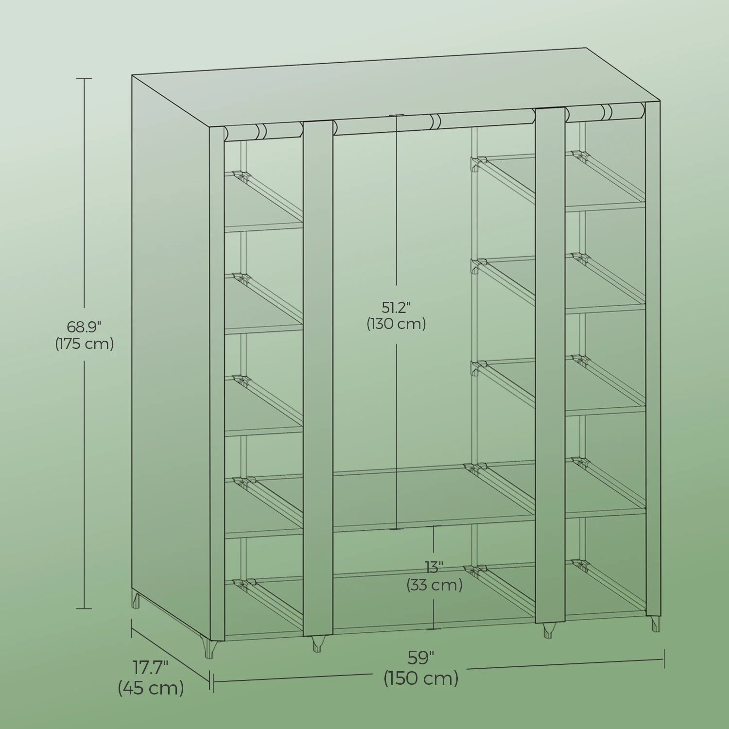 SONGMICS Closet Wardrobe, Portable Closet for Bedroom, Clothes Rail with Fabric Cover, Clothes Storage Organizer