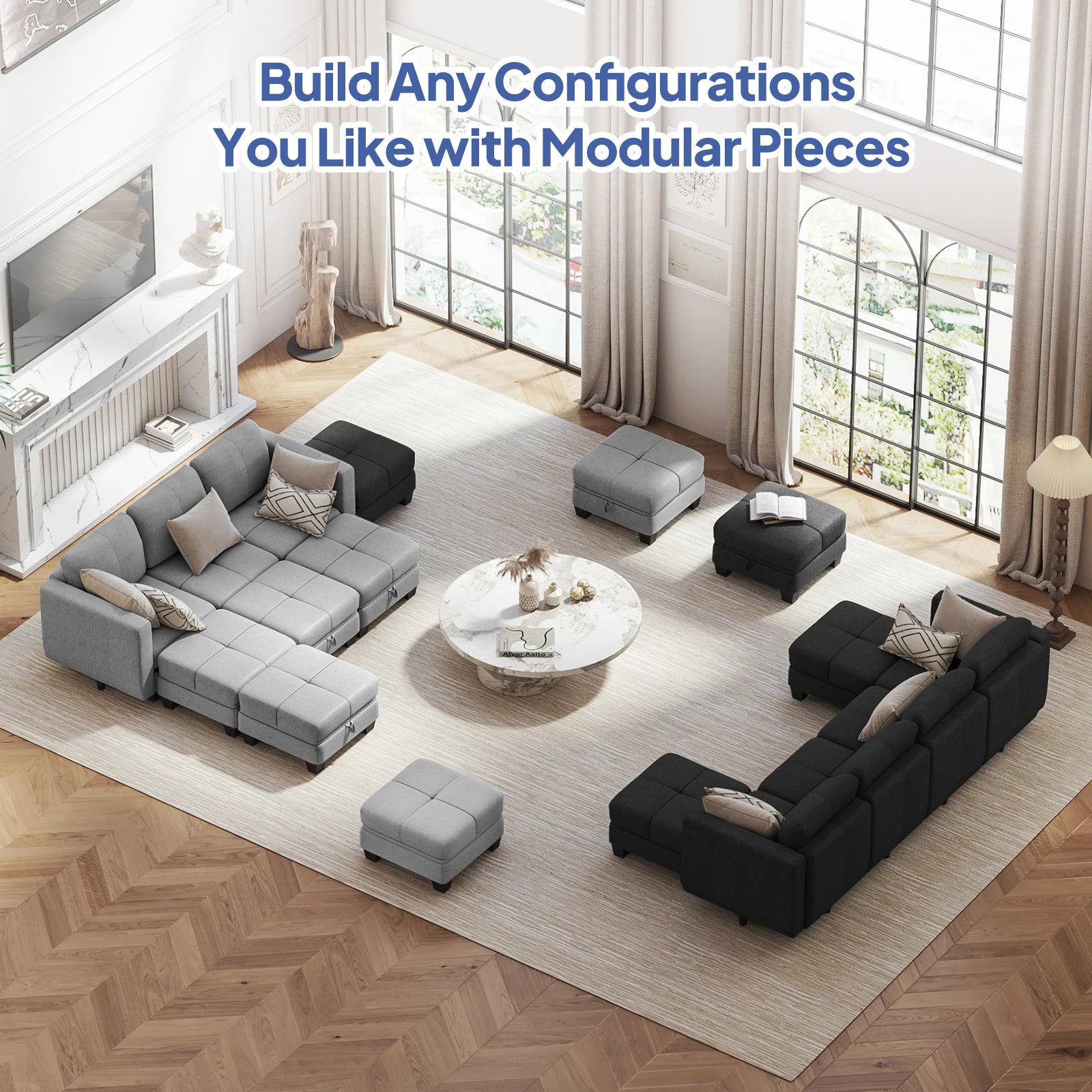 Fabric Modular Sofas with Upholstered Cushion and Removable Back Cushion Covers, Modern Sectional Sofa for Living Room