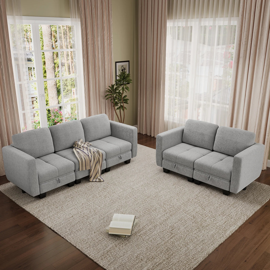 Fabric Modular Sofas with Upholstered Cushion and Removable Back Cushion Covers, Modern Sectional Sofa for Living Room