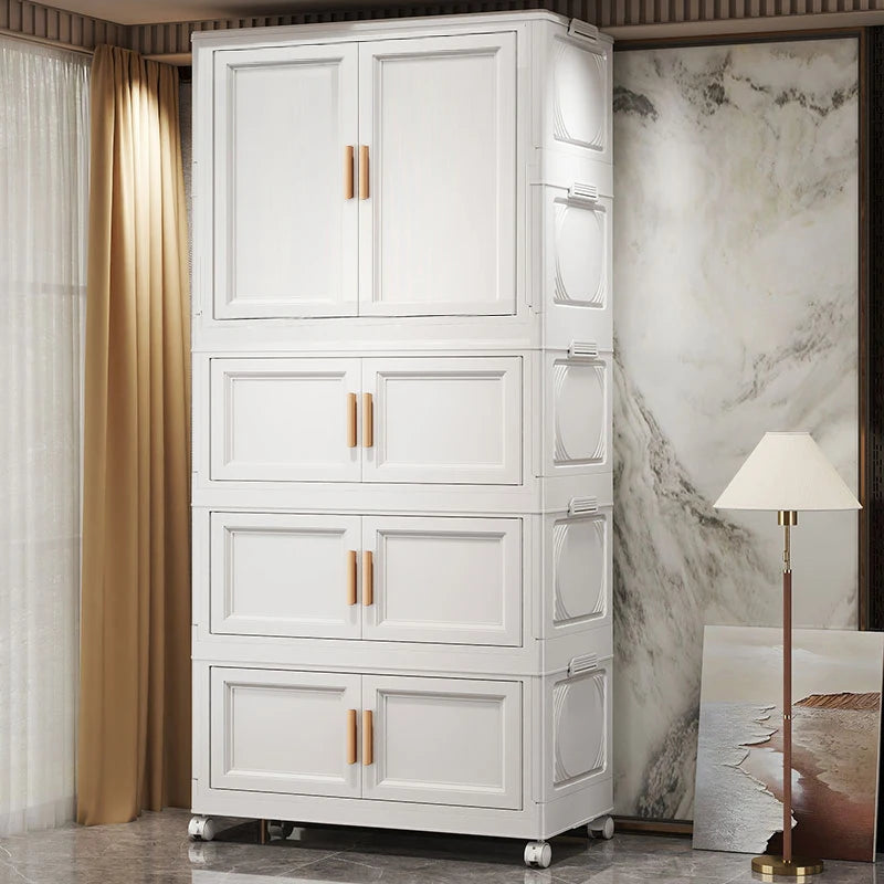 Multi-Layer Folding Storage Cabinet Double Door Wardrobe Closet Large Capacity Organizer Bins Stratification Shelf Containers