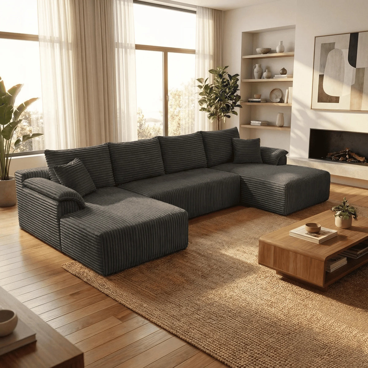 U-shaped Modular Canvas Sofa - Modern Living Room Design - Comfortable - No Assembly Required - Frameless Combination Sofa